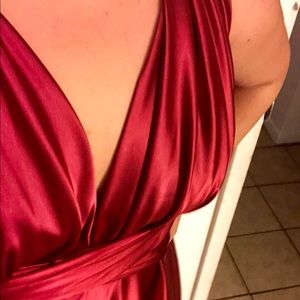 Burgundy satin multiway floor length dress